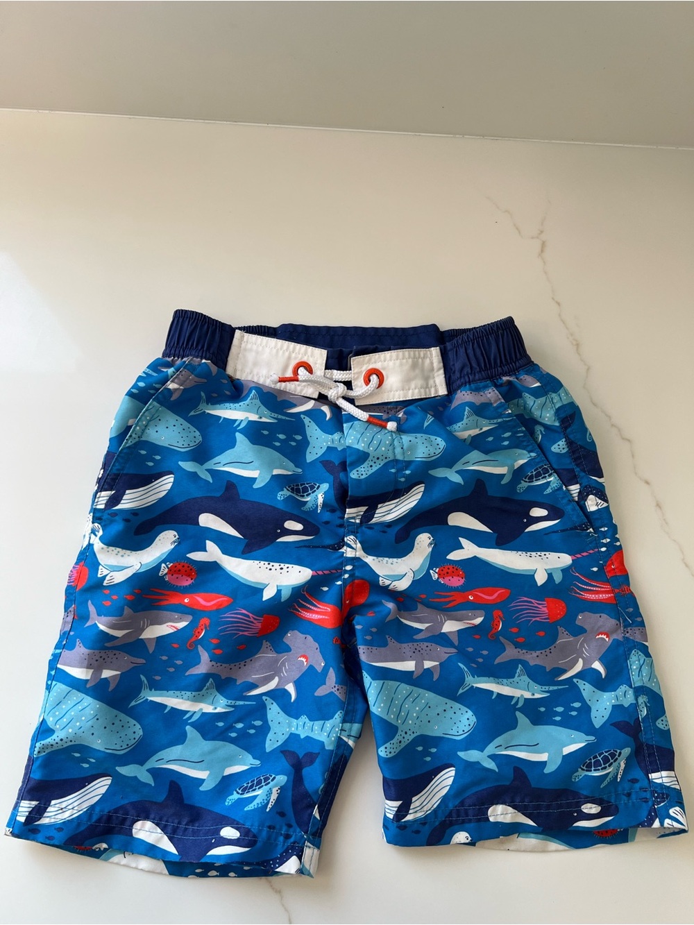 Boden Blue Shark & Sea Creatures Swim Shorts